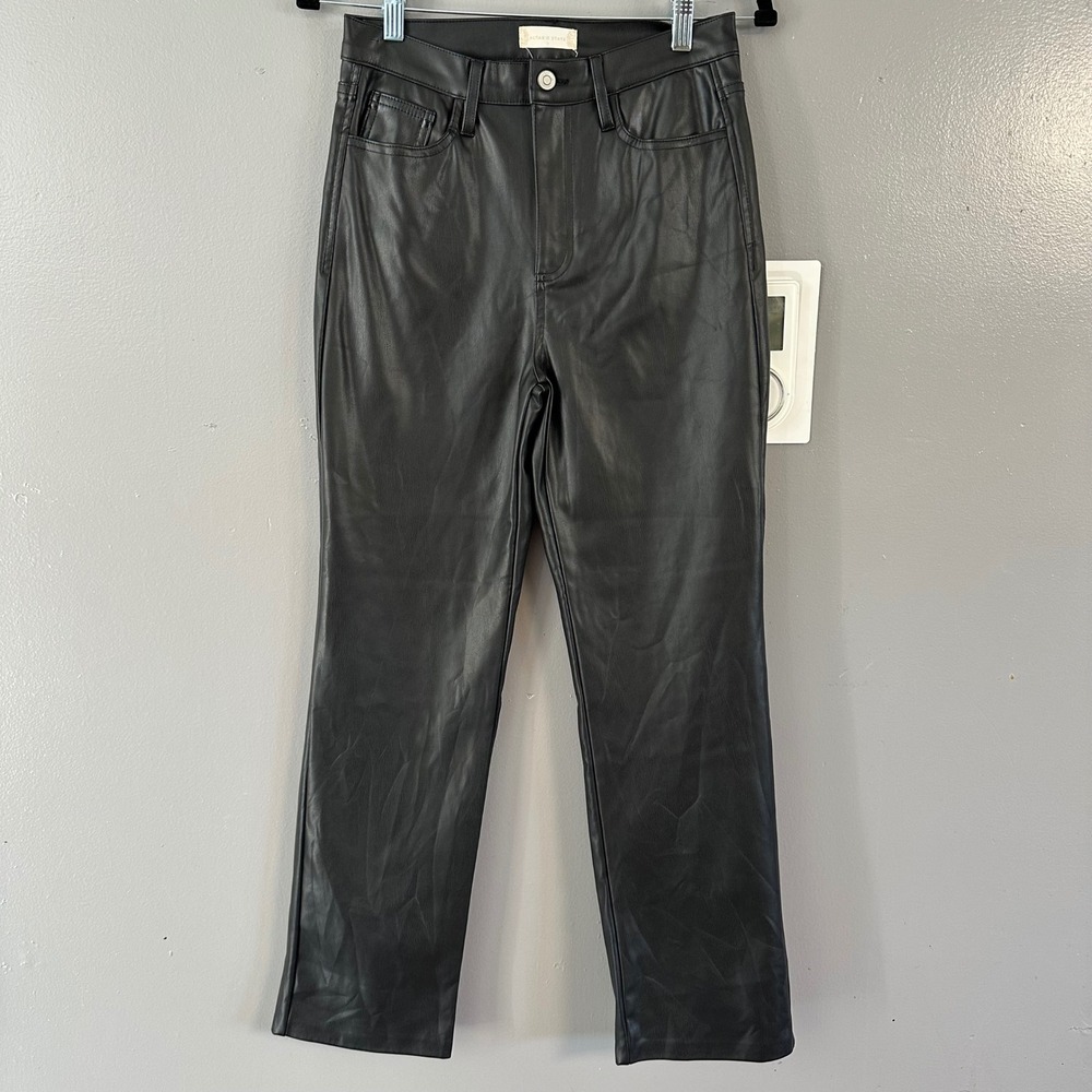 Altar'd State‎ Black Vegan Faux Leather Straight Leg Pants SZ 28